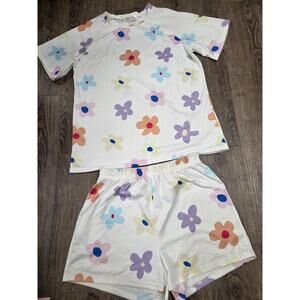 Liam + Co Floral Short Sleeve High Waist Two Piece Shorts Set Pajamas Small